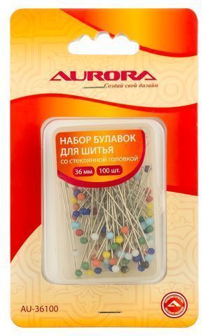 Набор булавок для квилтинга со стеклянной головкой 36мм (100 шт) Aurora AU-36100