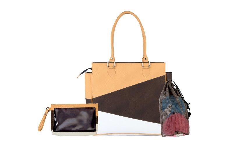 Сумка (косметичка, мешок для пряжи) "Rhine Series" для рукоделия "Bags & Handles" 36,5*35*9см, искуственная кожа, бежевый/белый/коричневый, KnitPro, арт.10841