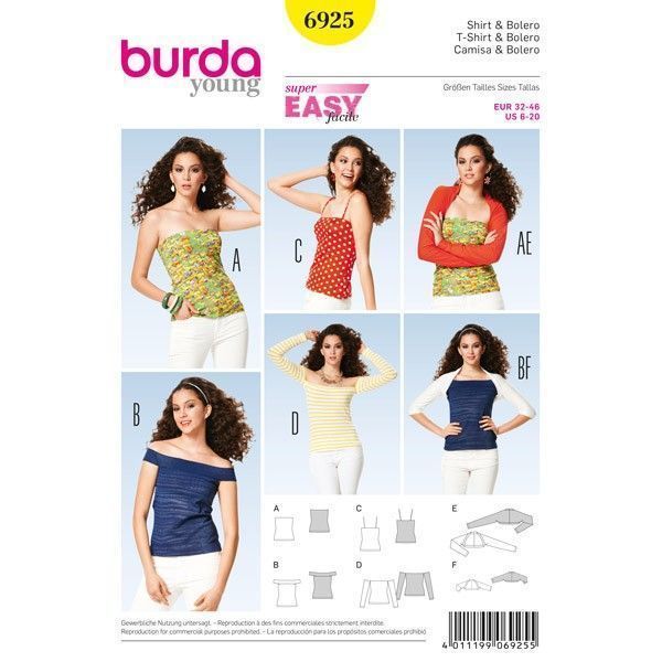 Выкройка Burda 6925-Топ, Болеро