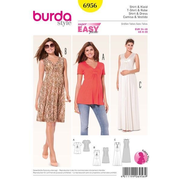 Выкройка Burda 6956-Платье, Блузка для будущей мамы
