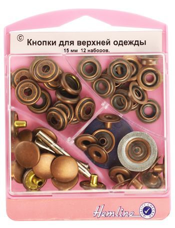 Кнопки Анорак с инструментом для установки, 12 штук,15мм,цв.бронза арт.405S.B