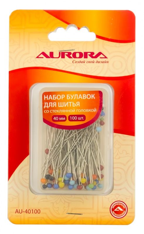 Набор булавок для квилтинга со стеклянной головкой 40мм (100 шт) Aurora AU-40100