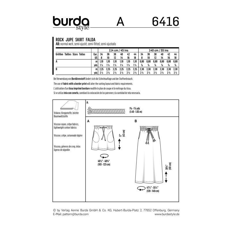 Выкройка Burda 6416 - Юбка