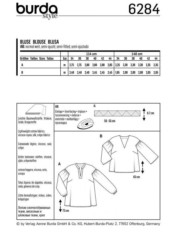 Выкройка Женская (блузы-топы-туники) Burda 6284