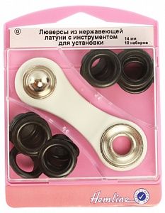 Люверсы с инструментом для установки 14 мм серии "G", черный 10 наборов Hemline 438P.14.B            