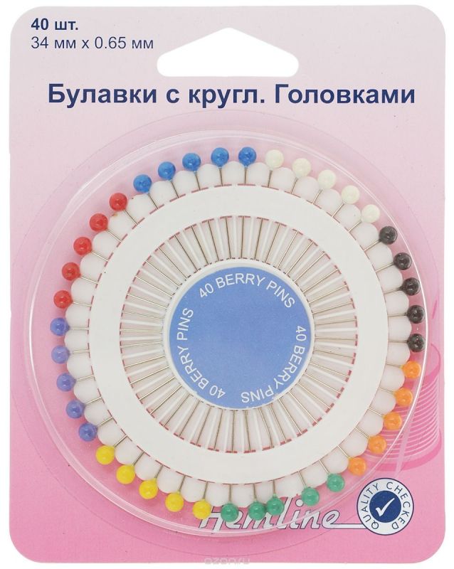 Булавки с круглыми пластиковыми головками "Ягодка" ,34 мм, 40шт. Hemline 668