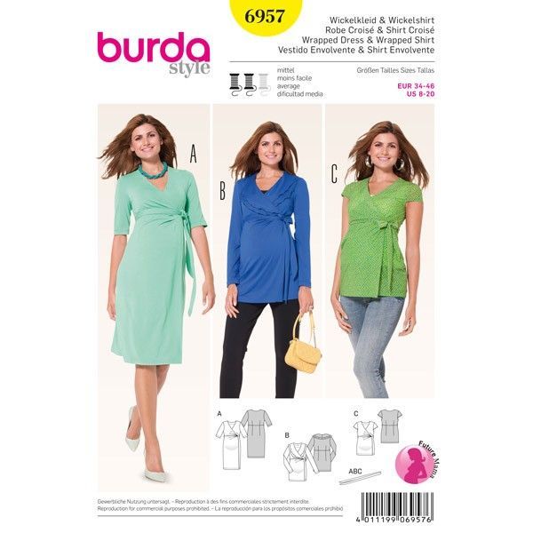 Выкройка Burda 6957-Платье, Блузка с запахом для будущей мамы