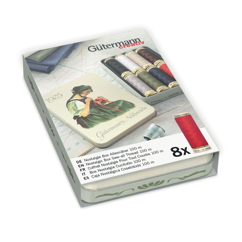 Набор ниток Sew-All 100м (8 катушек) в жестяной коробке серия Nostalgic Gutermann 640950