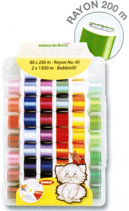 Набор ниток в пластиковом боксе Rayon Madeira (80 х 200м Rayon, 2x1500м Bobbinfil, CD) 8082