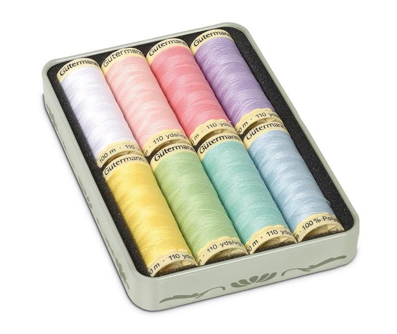 Набор ниток Sew-All 100м (8 катушек) в жестяной коробке пастельные тона Gutermann 640951