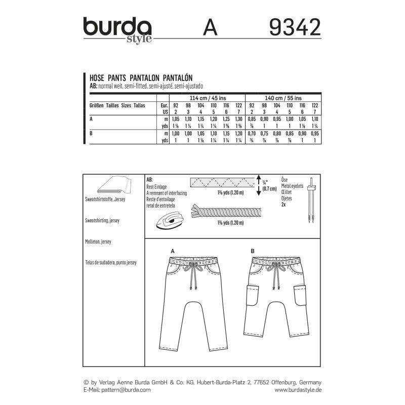 Выкройка Burda 9342 - Штаны