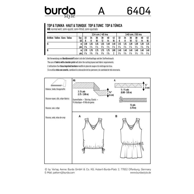 Выкройка Burda 6404 - Топ, Туника