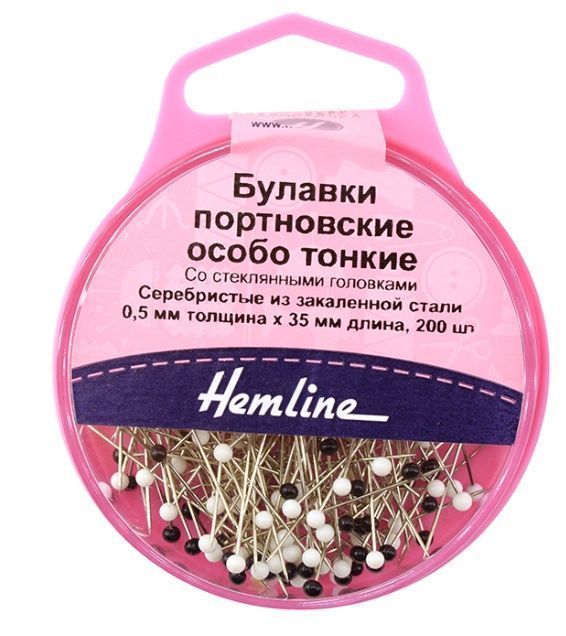 Булавки портновские особо тонкие со стеклянными головками, 35мм, 200шт, Hemline 675
