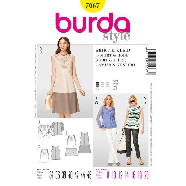 Выкройка Burda 7067-Блуза, Платье