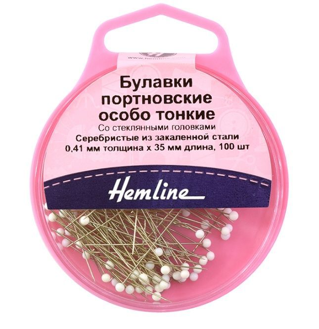 Булавки портновские особо тонкие со стеклянными головками, 41мм, 100шт, цв.белый Hemline 674