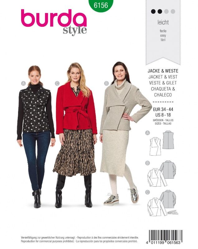 Выкройка Burda 6156 - жакеты и жилет