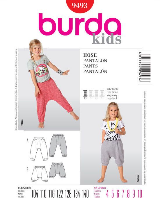 Выкройка Burda 9493-Домашние штанишки