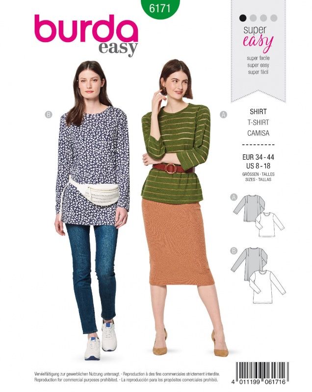 Выкройка Burda 6171 - рубашки с круглым вырезом
