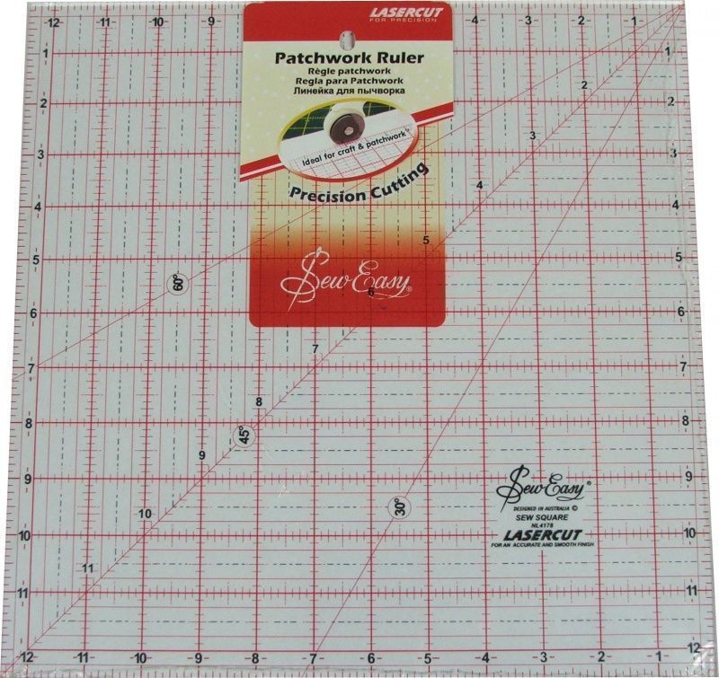 Линейка для пэчворка с градицей в дюймах, 12 1/2" x 12 1/2" ,31,75 х 31,75 см, Hemline, NL4178