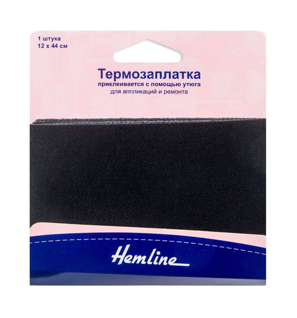 Термозаплатка, 12 х 44 см, 1 шт, цвет черный Hemline 690.L.B