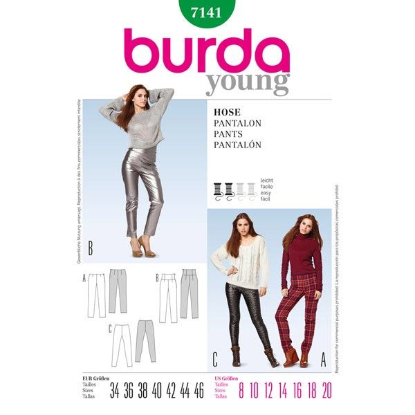 Выкройка Burda 7141-Брюки узкие