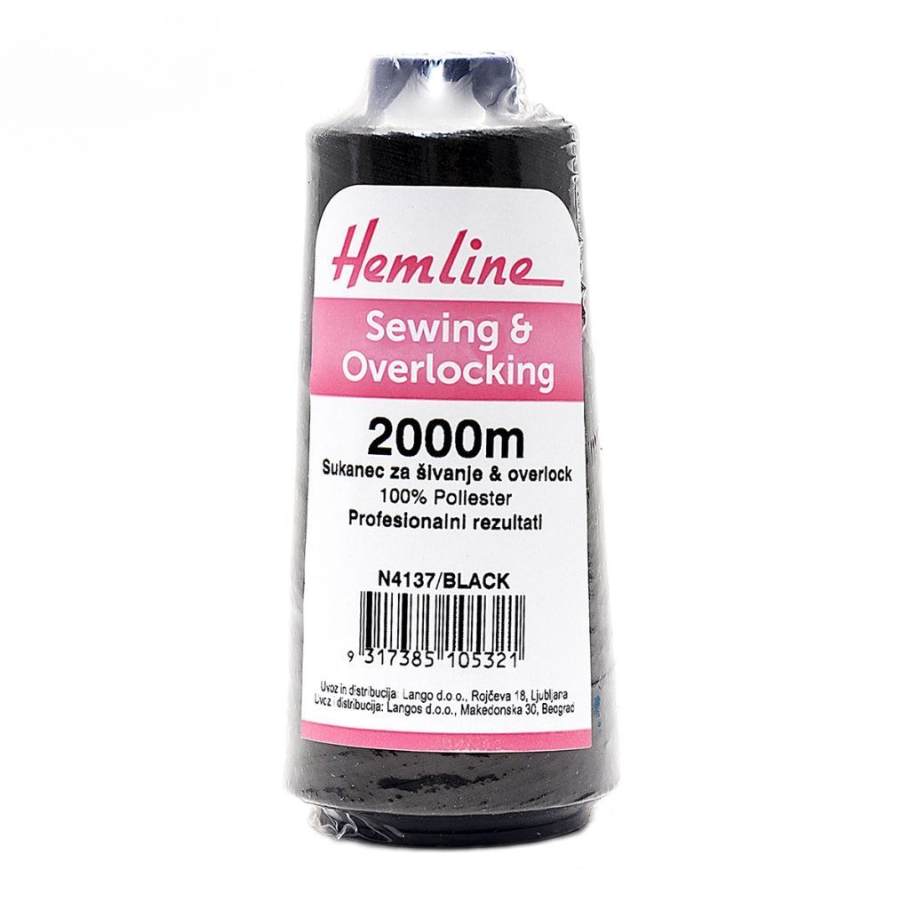 Нить универсальная  для шитья, 100% полиэстер, цвет черный, 2000 м Hemline N4137/BLACK