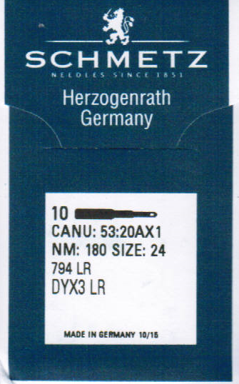 Иглы Schmetz DYx3 (794) LR №180 10 шт