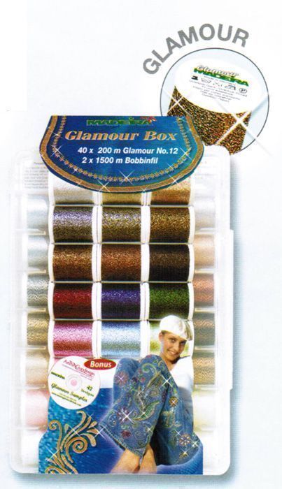 Набор ниток в пластиковом боксе Glamour Madeira (40 х 200м Glamour, 2x1500м Bobbinfil, CD) 8060