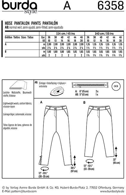 Выкройка Burda 6358 - Брюки
