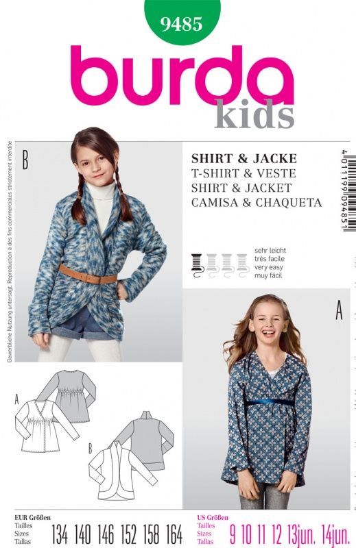 Выкройка Burda 9485-Жакет, Кофта