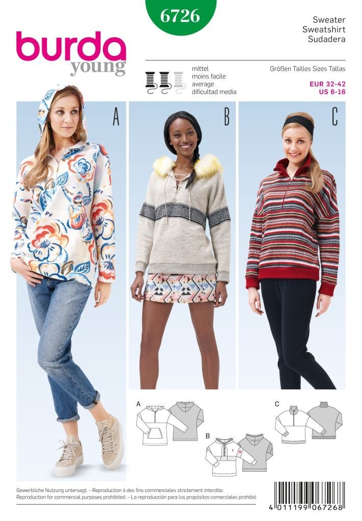 Выкройка Burda 6726-Толстовка