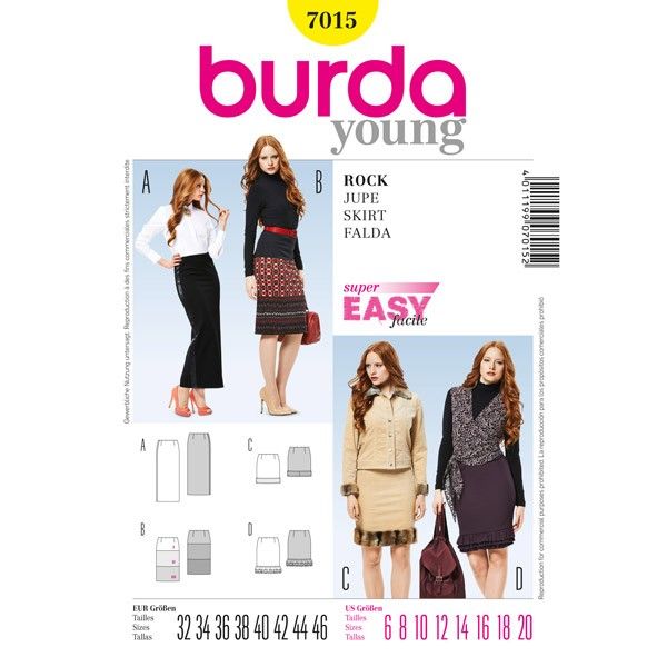 Выкройка Burda 7015-Юбка прямая