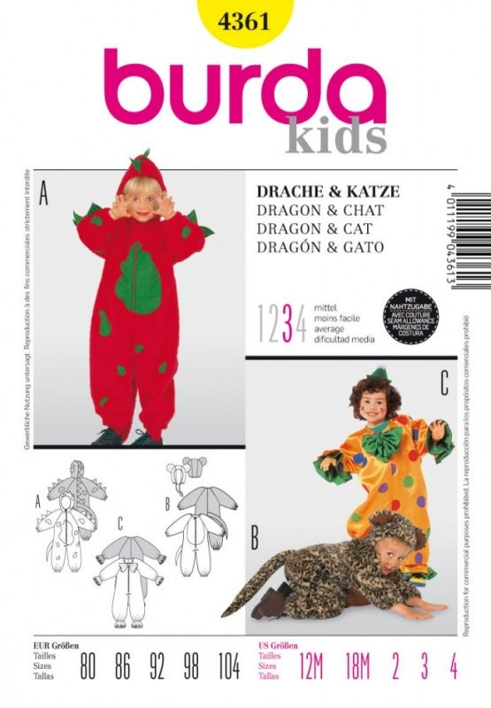 Выкройка Burda 4361 - Дракоша, котик, клоун