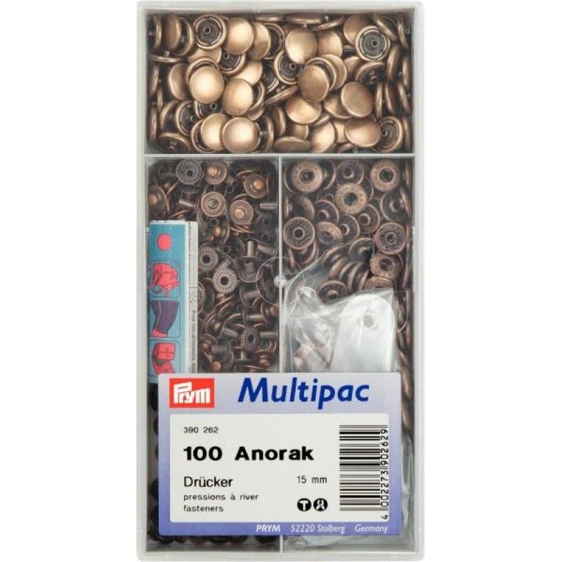 Кнопки Анорак 15мм, цв.состаренной латуни 100 шт PRYM 390262