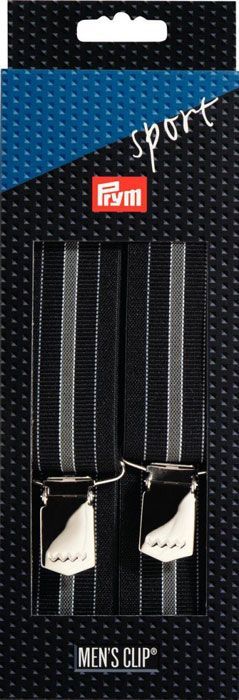 Подтяжки Sport 120 см 35 мм, серые полоса, черный цв., PRYM, 944552