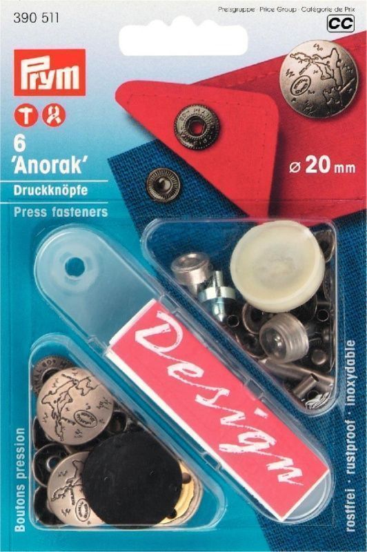 Кнопки Анорак с дизайном 20 мм, 6 шт PRYM 390511