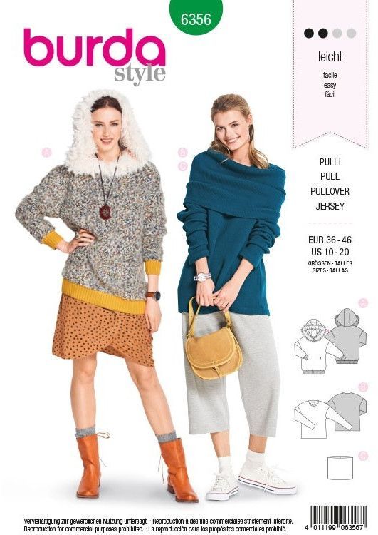 Выкройка Burda 6356 - Пуловер