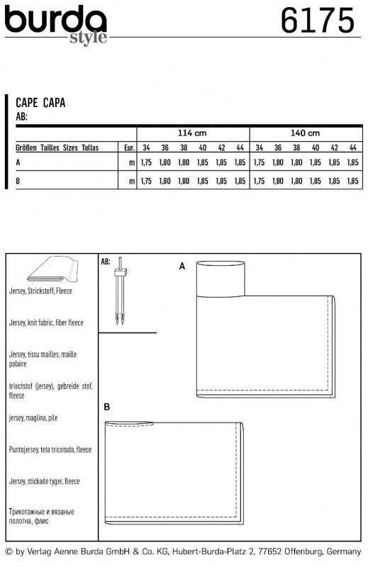 Выкройка Burda 6175 - пончо