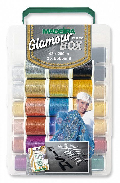 Набор ниток Softbox Glamour №20+12 18*Glamour #20, 24*Glamour #12, 2*Bobbinfil Madeira 8058