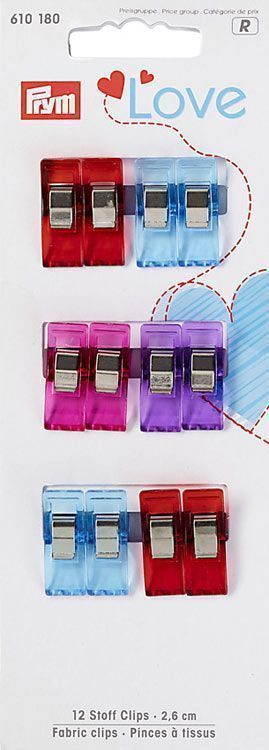 Коллекция "Love" - Прищепки для работы с тканями, длина 2,6см, пластик/металл, 12шт в упаковке PRYM 610180