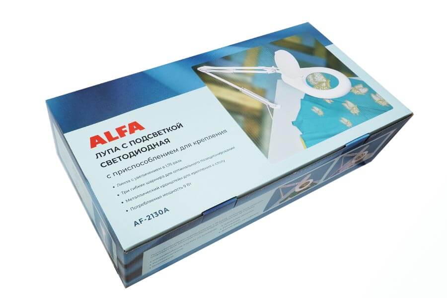 Лупа с подсветкой светодиодная ALFA с приспособлением для крепления AF-2130А