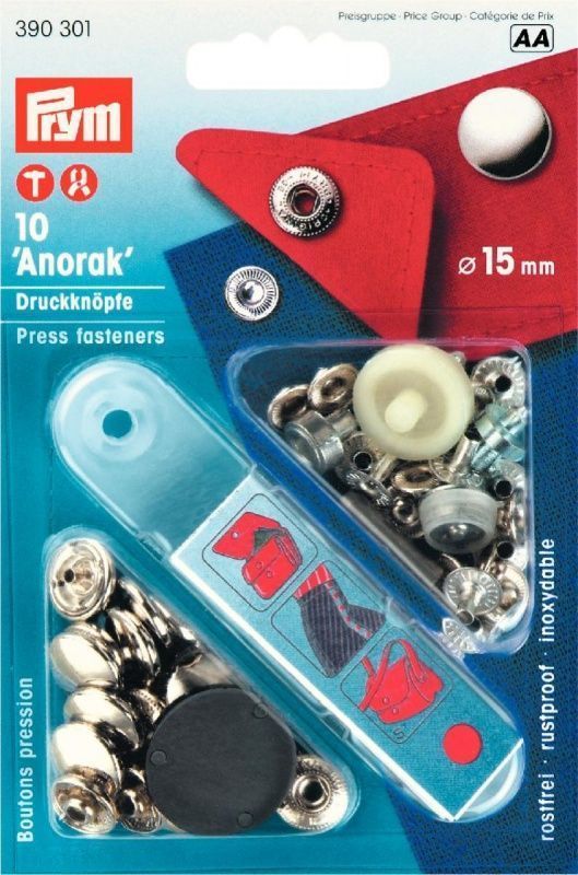 Кнопки Анорак 15мм,серебр 10шт PRYM 390301