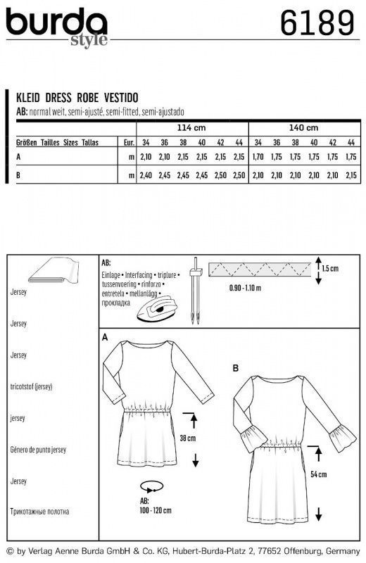 Выкройка Burda 6189 - платье на резинке
