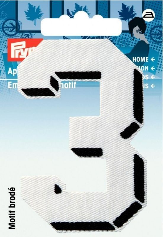 Термоаппликация Цифра 3, мал., белый цв., черная рамка PRYM 925878