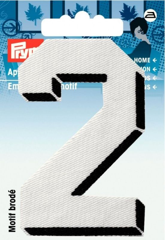 Термоаппликация Цифра 2, мал., белый цв., черная рамка PRYM 925877