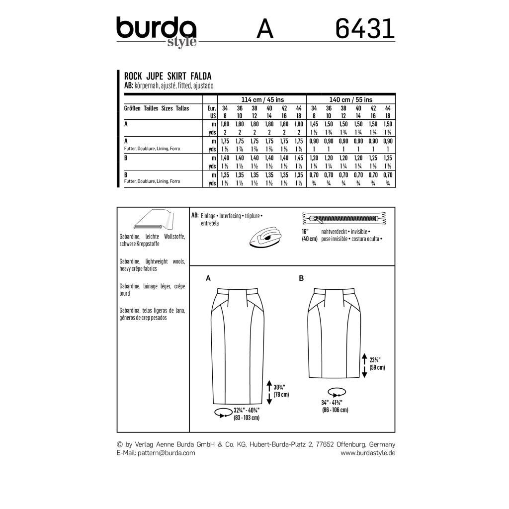 Выкройка Burda 6431 - Юбка