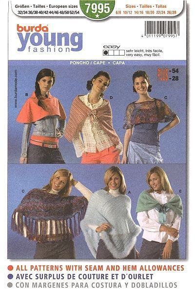 Выкройка Burda 7995-Пончо, Накидки