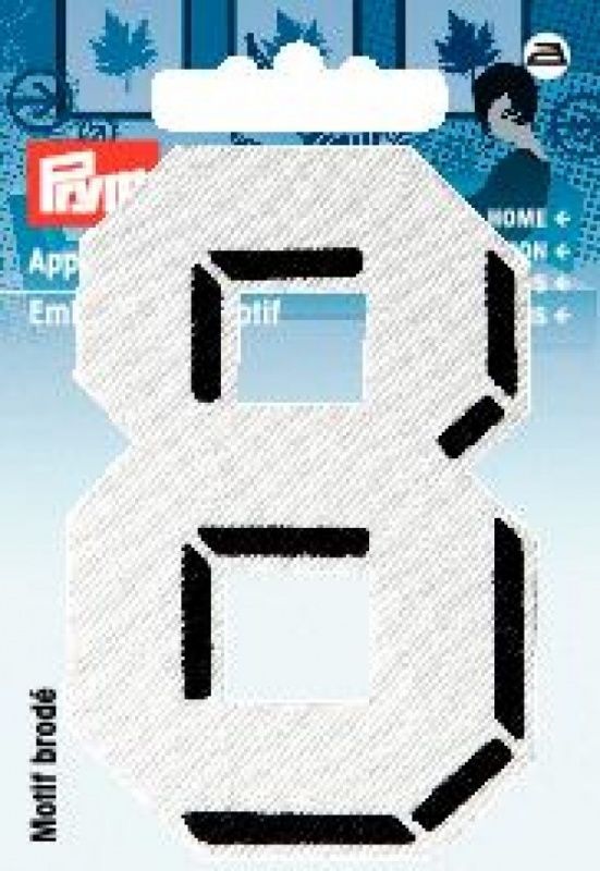 Термоаппликация Цифра 8, мал., белый цв., черная рамка PRYM 925883