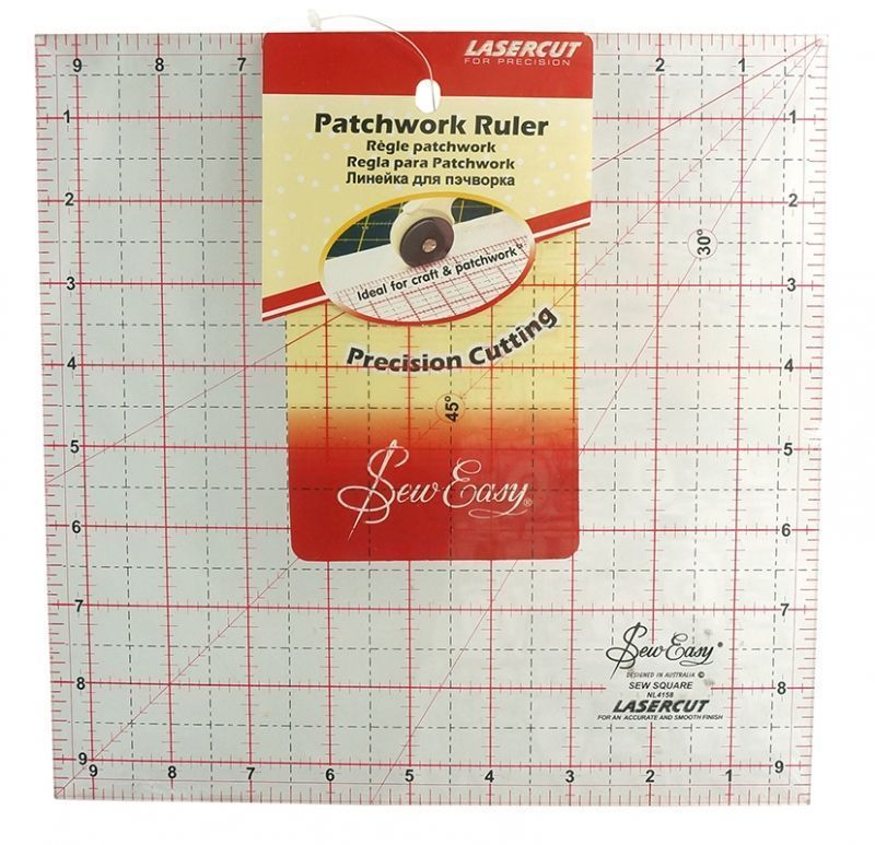 Линейка квадратная для пэчворка с градицей в дюймах,9,5" x 9,5"Нemline NL4158