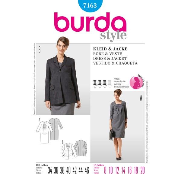 Выкройка Burda 7163-Жакет, Платье для будущей мамы